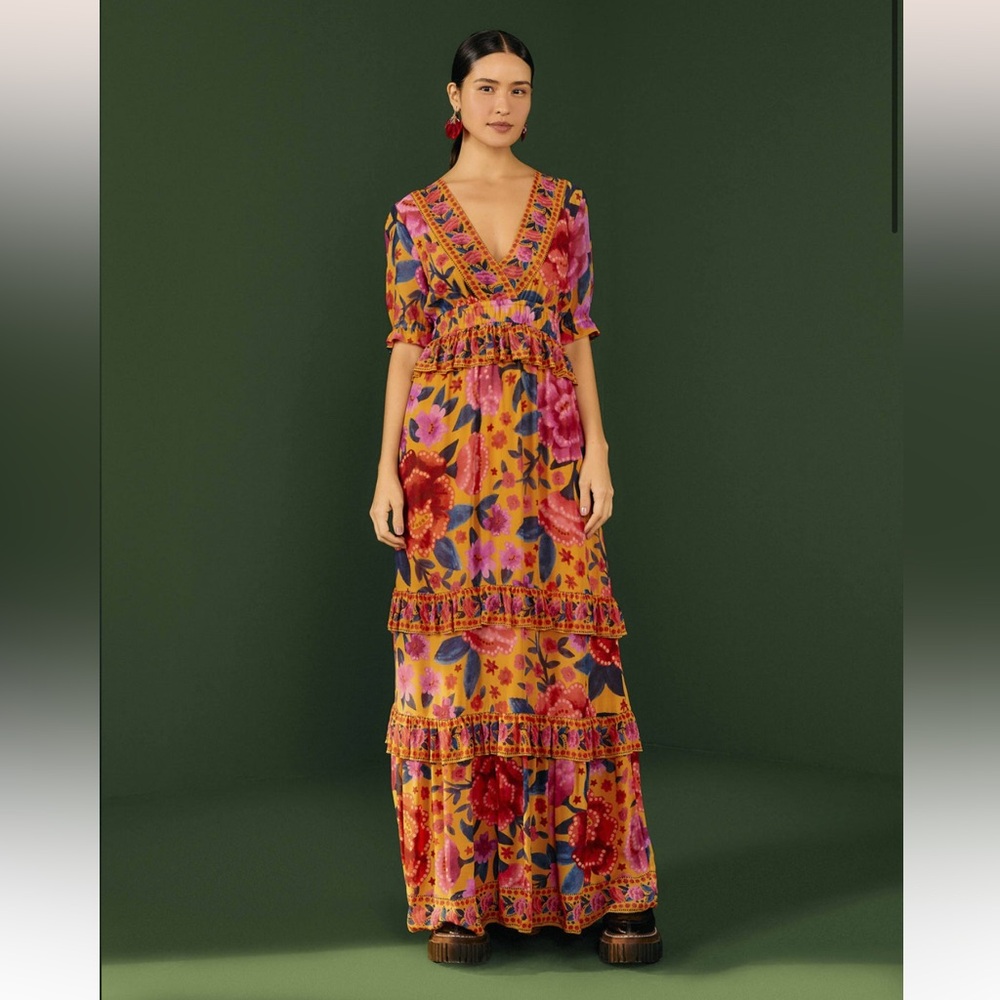 NWT FARM Rio Yellow Floral Dream Maxi Dress size XS video
